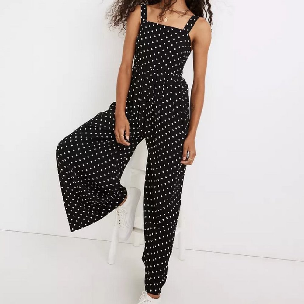 Madewell Wide-Leg Tank Jumpsuit in Black Polka Dot